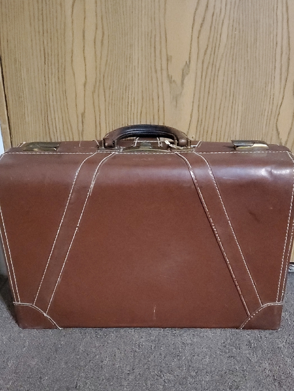 Classic Brown Leather Briefcase with Top Handle And Key